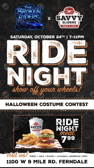 The Broken Riders X Savvy Sliders Halloween Costume Contest flyer